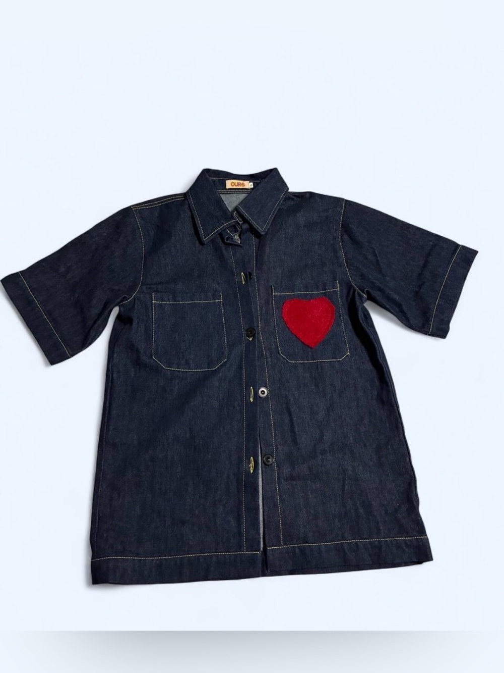 Dark Denim Shirt with Red Heart Patch - size S